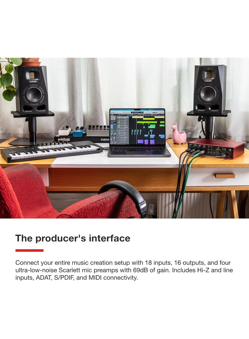 فوكوسرايت واجهة صوتية Focusrite Scarlett 18i16 الجيل الرابع USB لتسجيل الموسيقى والاستوديو للموسيقيين وكاتبي الأغاني والعازفين والمذيعين - Image 2